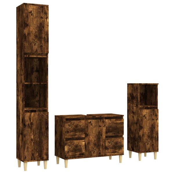 vidaXL 3 Piece Bathroom Furniture Set Smoked Oak Engineered Wood