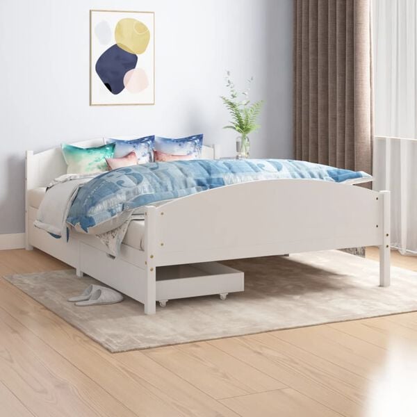vidaXL Bed Frame without Mattress White Solid Wood 140x200 cm