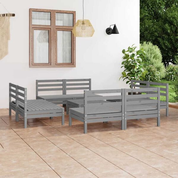vidaXL 9 Piece Garden Lounge Set Grey Solid Pinewood