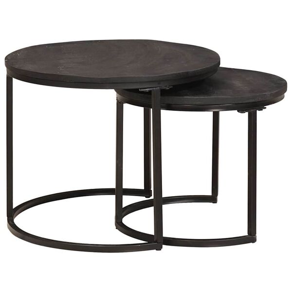vidaXL Nesting Coffee Tables 2 pcs Black Solid Mango Wood and Steel