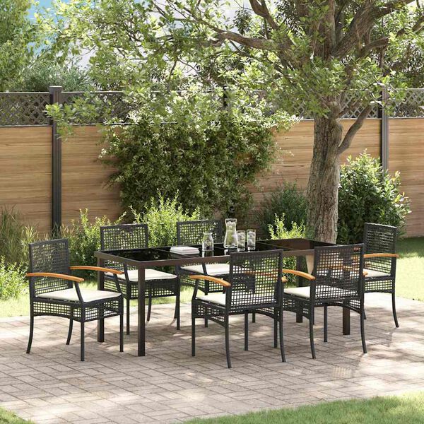vidaXL Garden Dining Set 7 pcs Black Poly Rattan