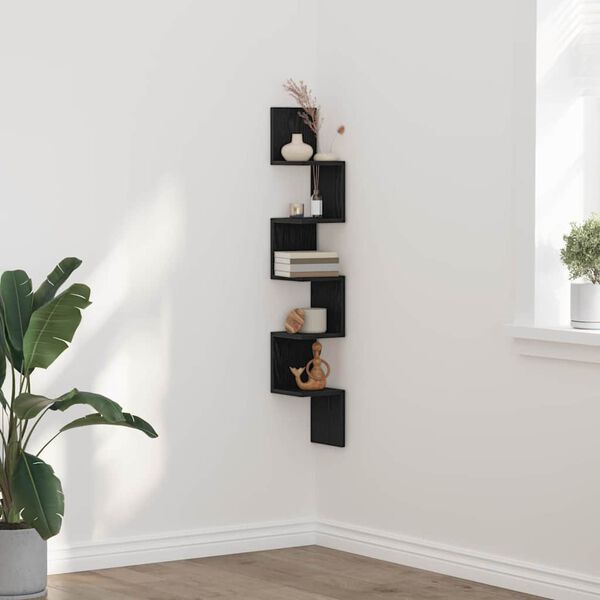 vidaXL Corner Shelf Black Oak 20 x 20 x 127.5 cm Engineered Wood