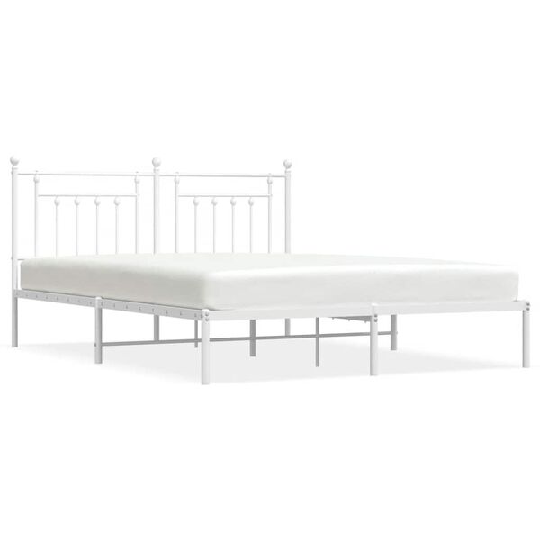 vidaXL Metal Bed Frame without Mattress with Headboard White 183x213cm