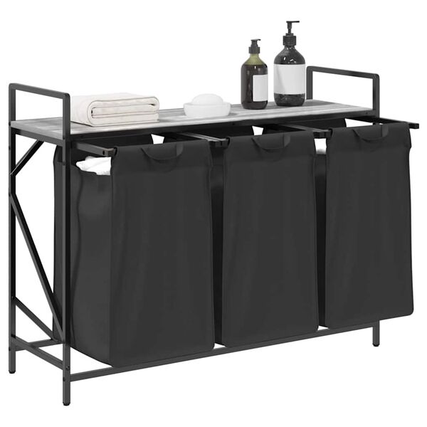 vidaXL Laundry Basket 3 Compartments with Shelf Grey Sonoma