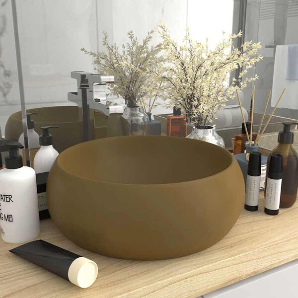vidaXL Luxury Wash Basin Round Matt Cream 40x15 cm Ceramic