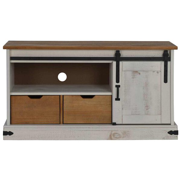 vidaXL TV Cabinet HALDEN with Sliding Door White 110x40x60 cm Solid Wood