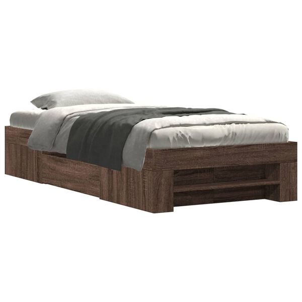 vidaXL Bed Frame without Mattress Brown Oak 90x190 cm Single Engineered Wood