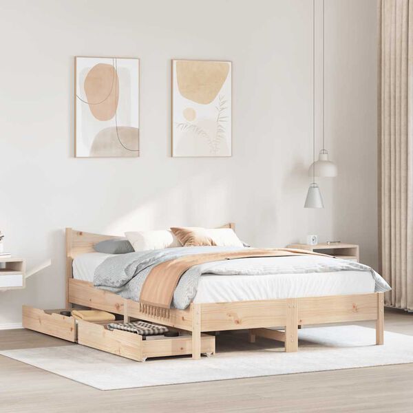 vidaXL Bed Frame with Drawers 120x200 cm Solid Wood Pine