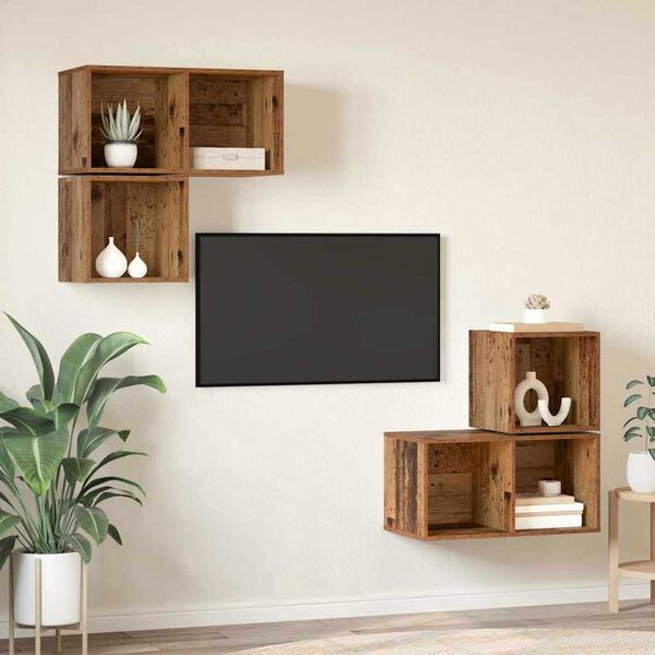 vidaXL TV Cabinet Set Wall-mounted 4 pcs Old Wood Engineered Wood