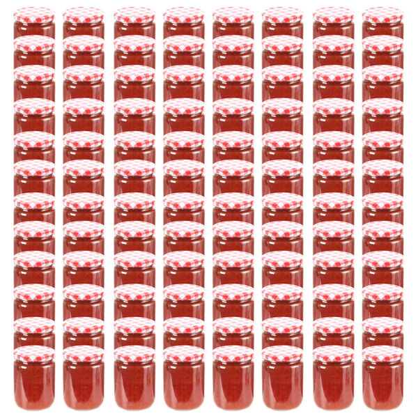 vidaXL Glass Jam Jars with White and Red Lid 96 pcs 230 ml