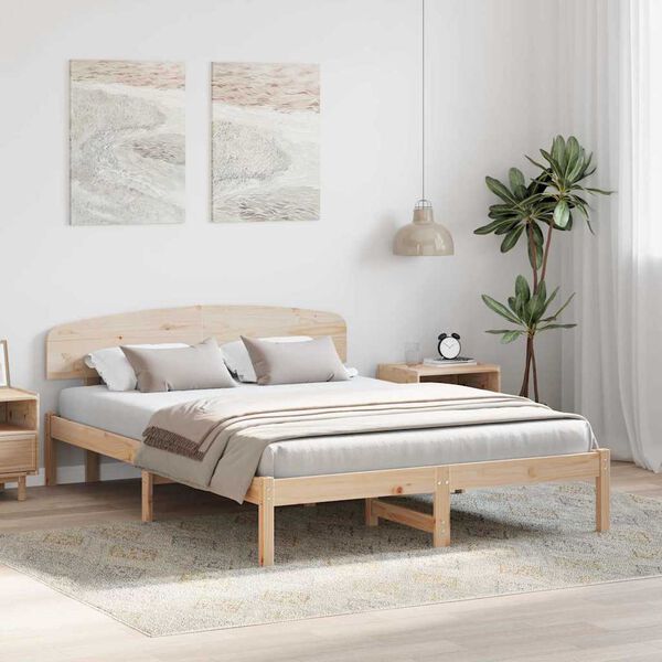 vidaXL Bed Frame with Headboard Natural 140 x 200 cm Solid Pine Wood