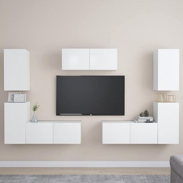 vidaXL 7 Piece TV Cabinet Set White Engineered Wood
