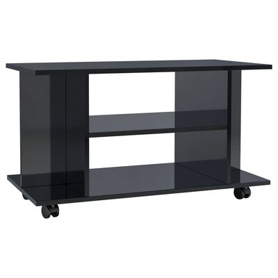 vidaXL TV Cabinet with Castors High Gloss Black 80x40x40 cm Engineered Wood