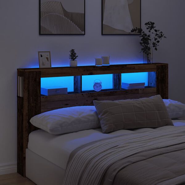 vidaXL LED Headboard Old Wood 180x18.5x103.5 cm Engineered Wood