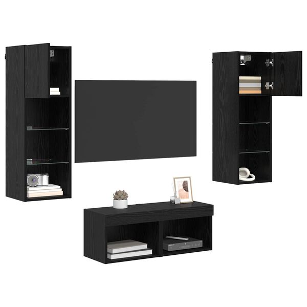 vidaXL TV Wall Cabinets Wall-mounted 4 pcs Black Oak Engineered Wood