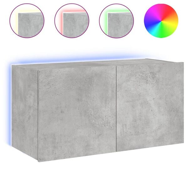 vidaXL TV Wall Cabinet with LED Lights Concrete Grey 80x35x41 cm