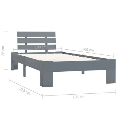 vidaXL Bed Frame Grey Solid Pine Wood 100x200 cm