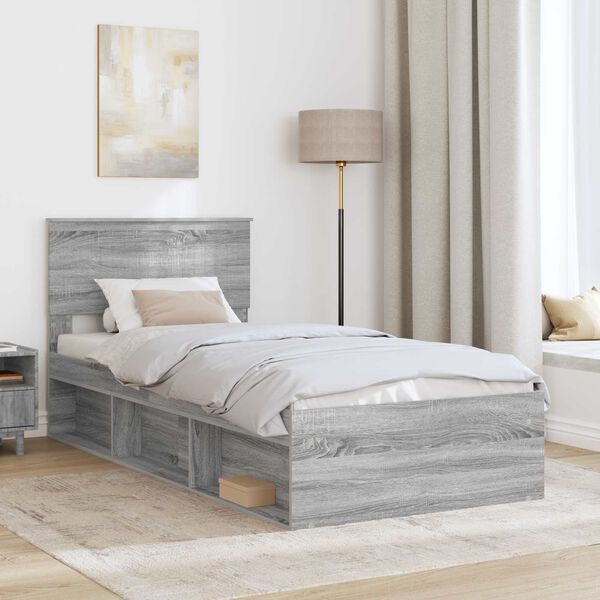 vidaXL Bed Frame Grey Sonoma 90 x 190 cm Solid Pine Wood