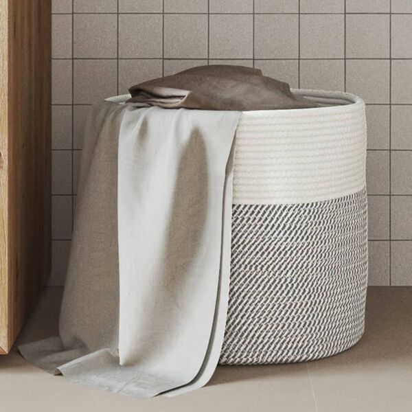 vidaXL Storage Basket Grey and White Ø40x35 cm Cotton