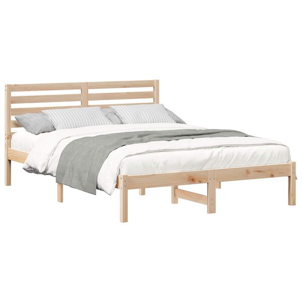 vidaXL Bed Frame with Headboard Brown 135 x 190 cm Solid Pine Wood