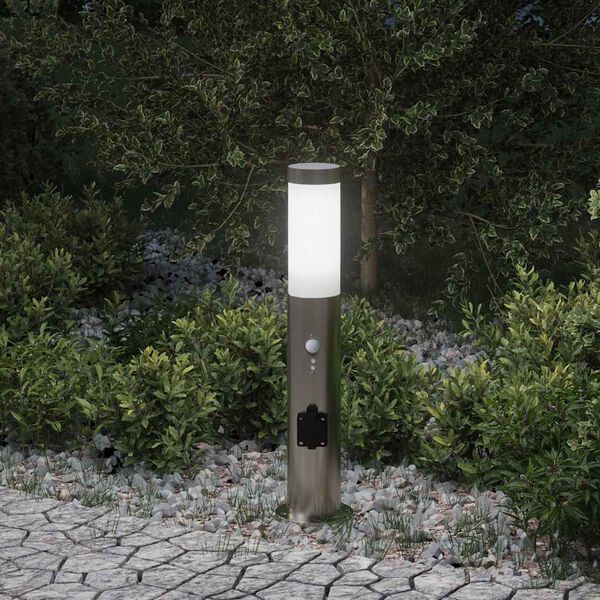 vidaXL Bollard Light with Sensor&Outlet 50 cm Stainless Steel IP44