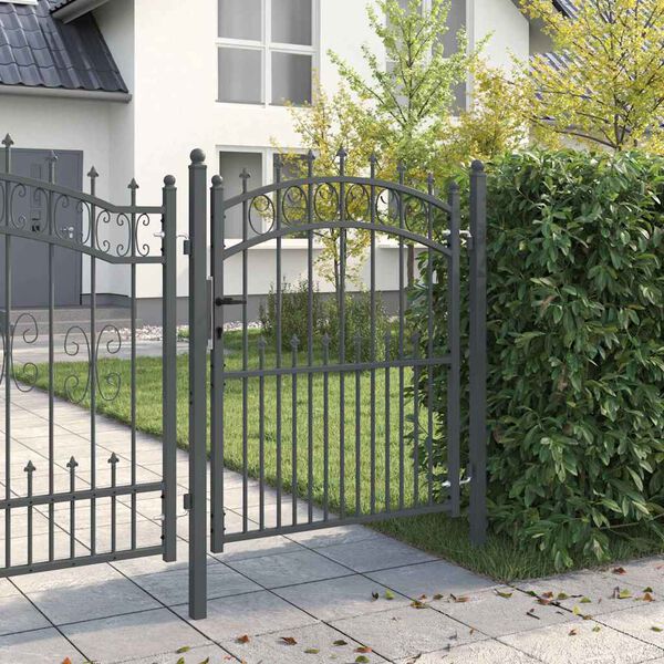 vidaXL Fence Gate with Spikes Grey 150 x 100 cm Powder-coated steel
