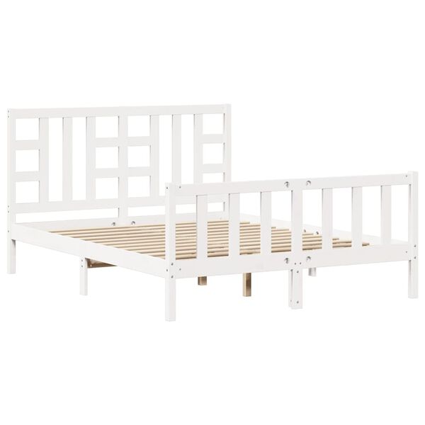 vidaXL Bed Frame without Mattress White King Size Solid Wood Pine