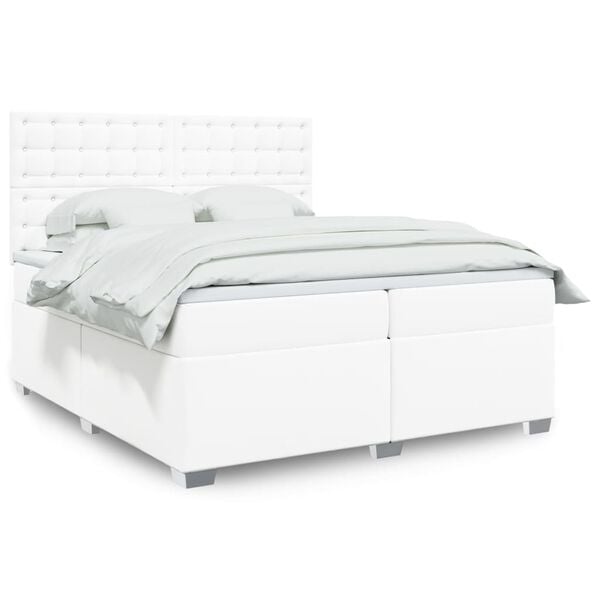 vidaXL Box Spring Bed with Mattress White 200x200 cm Faux Leather