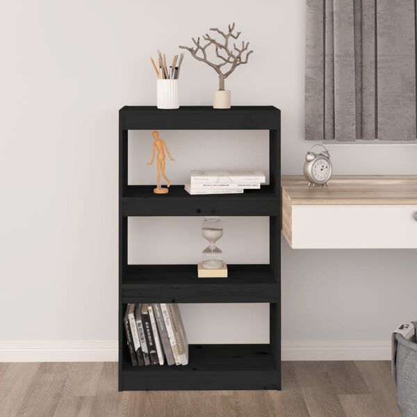 vidaXL Book Cabinet/Room Divider Black 60x30x103.5 cm Solid Wood Pine