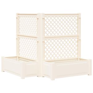 vidaXL Big Planter with Trellis 2 pcs PP White