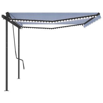vidaXL Manual Retractable Awning with LED 5x3.5 m Blue and White