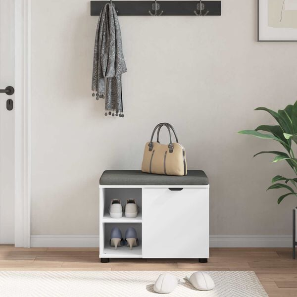 vidaXL Hall Bench White 60 x 38 x 46 cm Engineered Wood and Fabric