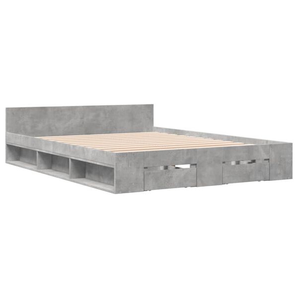 vidaXL Bed Frame with Drawers without Mattress Concrete Grey 160x200 cm