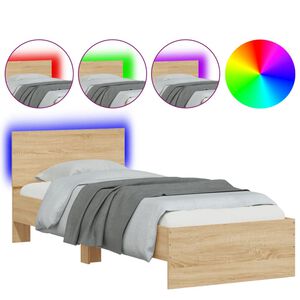 vidaXL Bed Frame without Mattress with LED Lights Sonoma Oak 75x190 cm