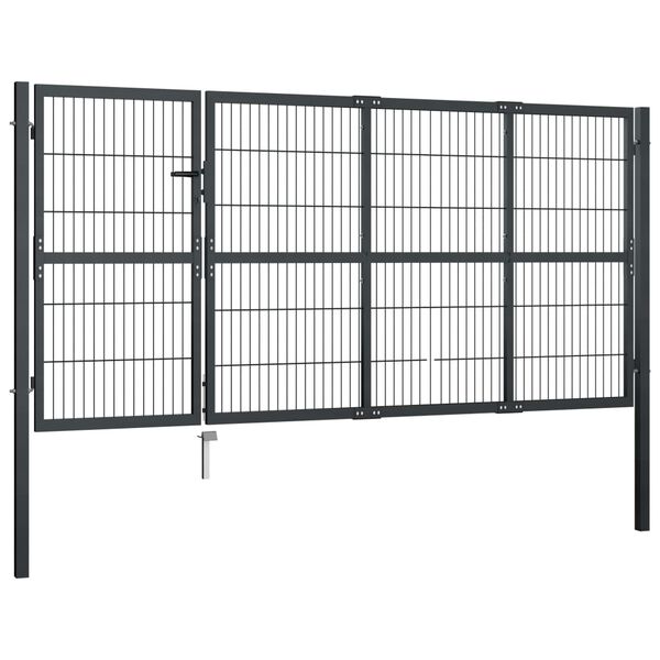 vidaXL Garden Gate with Posts Steel 350x120 cm Anthracite
