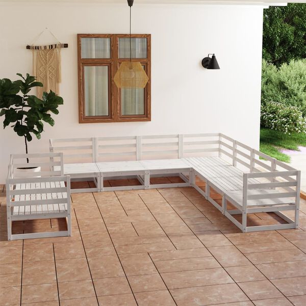 vidaXL 9 Piece Garden Lounge Set White Solid Pinewood