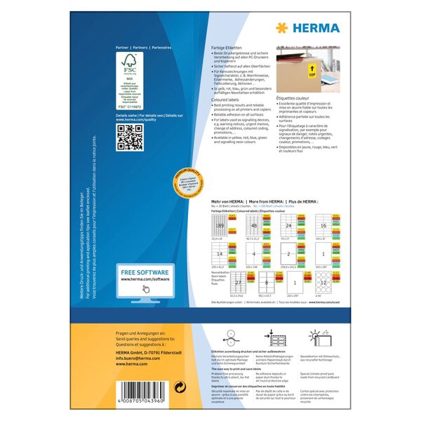 HERMA Permanent Universal Labels A4 105x148 mm 100 Sheets Yellow