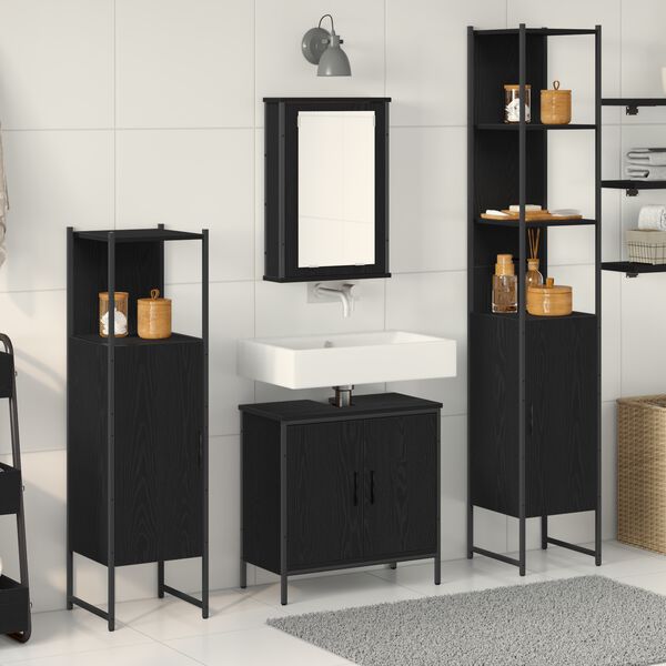 vidaXL Bathroom Furniture Set with Shelf 4 pcs Black Engineered wood