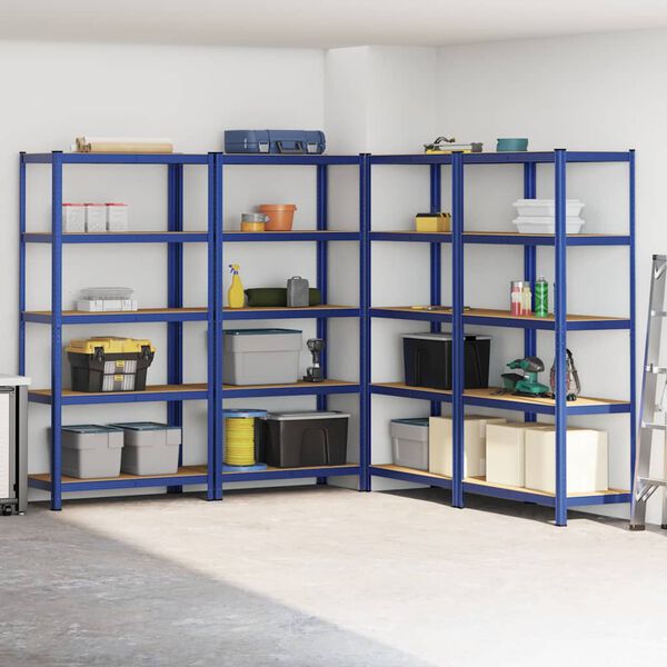 vidaXL 5-Layer Storage Shelves 4 pcs Blue Steel&Engineered Wood