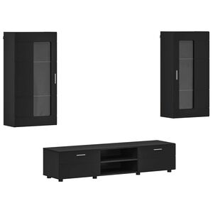 vidaXL TV Cabinet Set FLORIN 3 pcs Black Engineered Wood