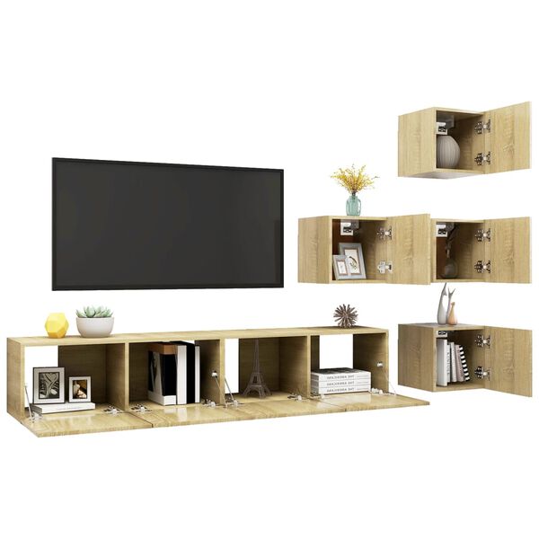 vidaXL 6 Piece TV Cabinet Set Sonoma Oak Engineered Wood