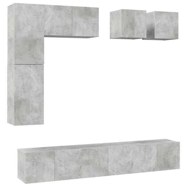 vidaXL 8 Piece TV Cabinet Set Concrete Grey Engineered Wood