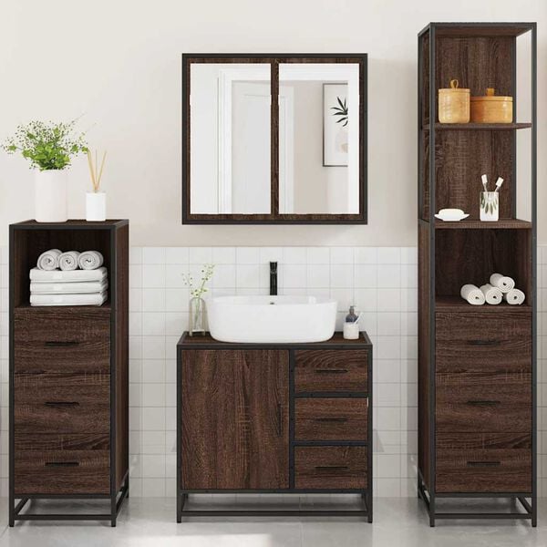 vidaXL 4&nbsp;Piece Bathroom Furniture Set&nbsp;Brown Oak Engineered Wood