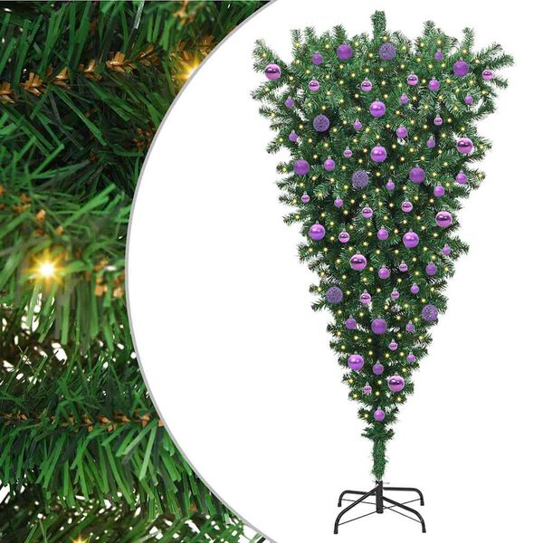 vidaXL Upside-down Artificial Pre-lit Christmas Tree with Ball Set PVC
