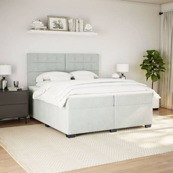 vidaXL Box Spring Bed with Mattress Light Grey 200x200 cm Velvet