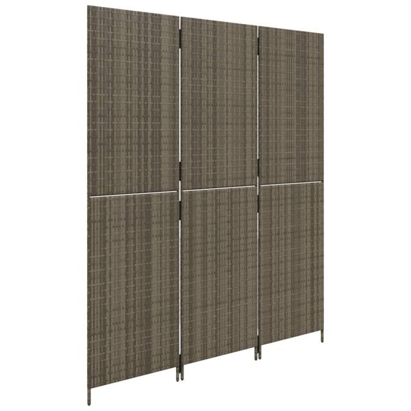vidaXL Room Divider 3 Panels Grey Poly Rattan