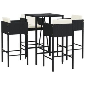 vidaXL 5 Piece Garden Bar Set with Cushions Black Poly Rattan