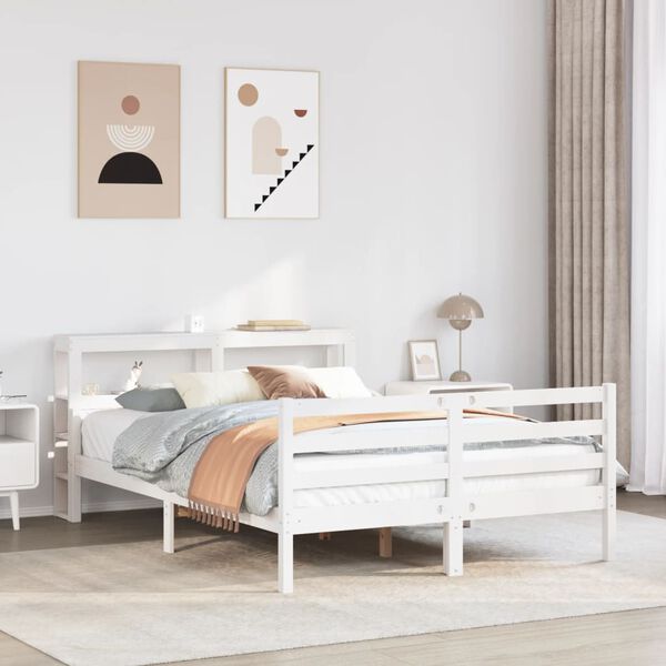 vidaXL Bed Frame with Headboard without Mattress White 150x200 cm King Size