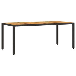 vidaXL Garden Table with Acacia Wood Top Black 190x90x75cm Poly Rattan
