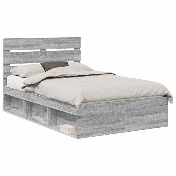 vidaXL Bed Frame Grey Sonoma 120 x 190 cm Solid Pine Wood